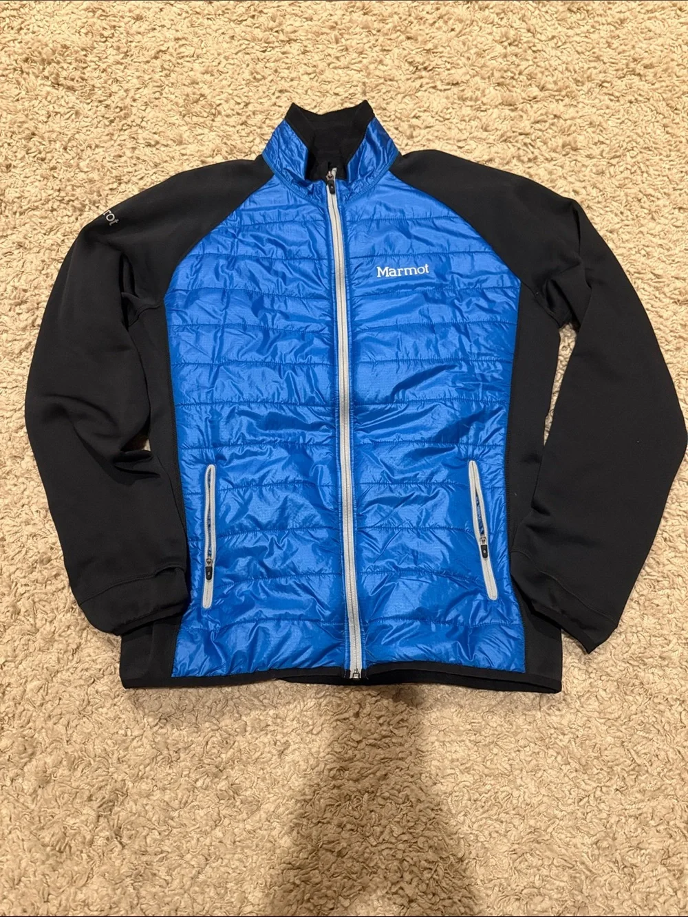 Marmot Variant Insulated Stretch Fleece Jacket Blue Black Polartec Large